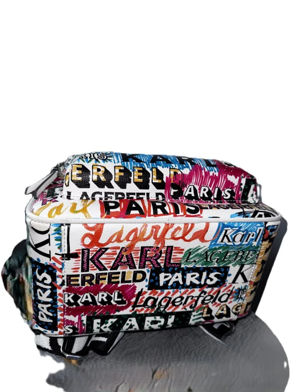 Karl Lagerfeld Paris Graffiti Logo Backpack Multi Color White Graphic Print